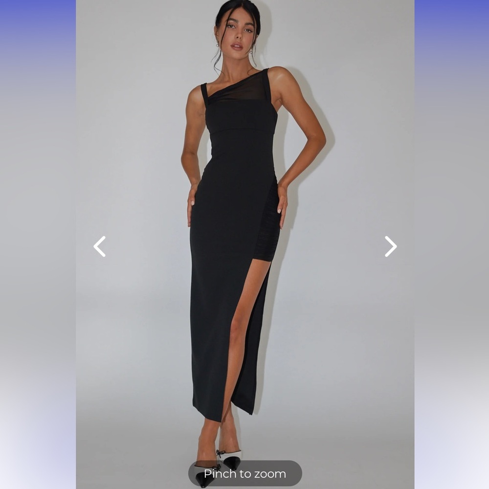 Selfie Leslie Zenya Split Ruched Midi Dress Black